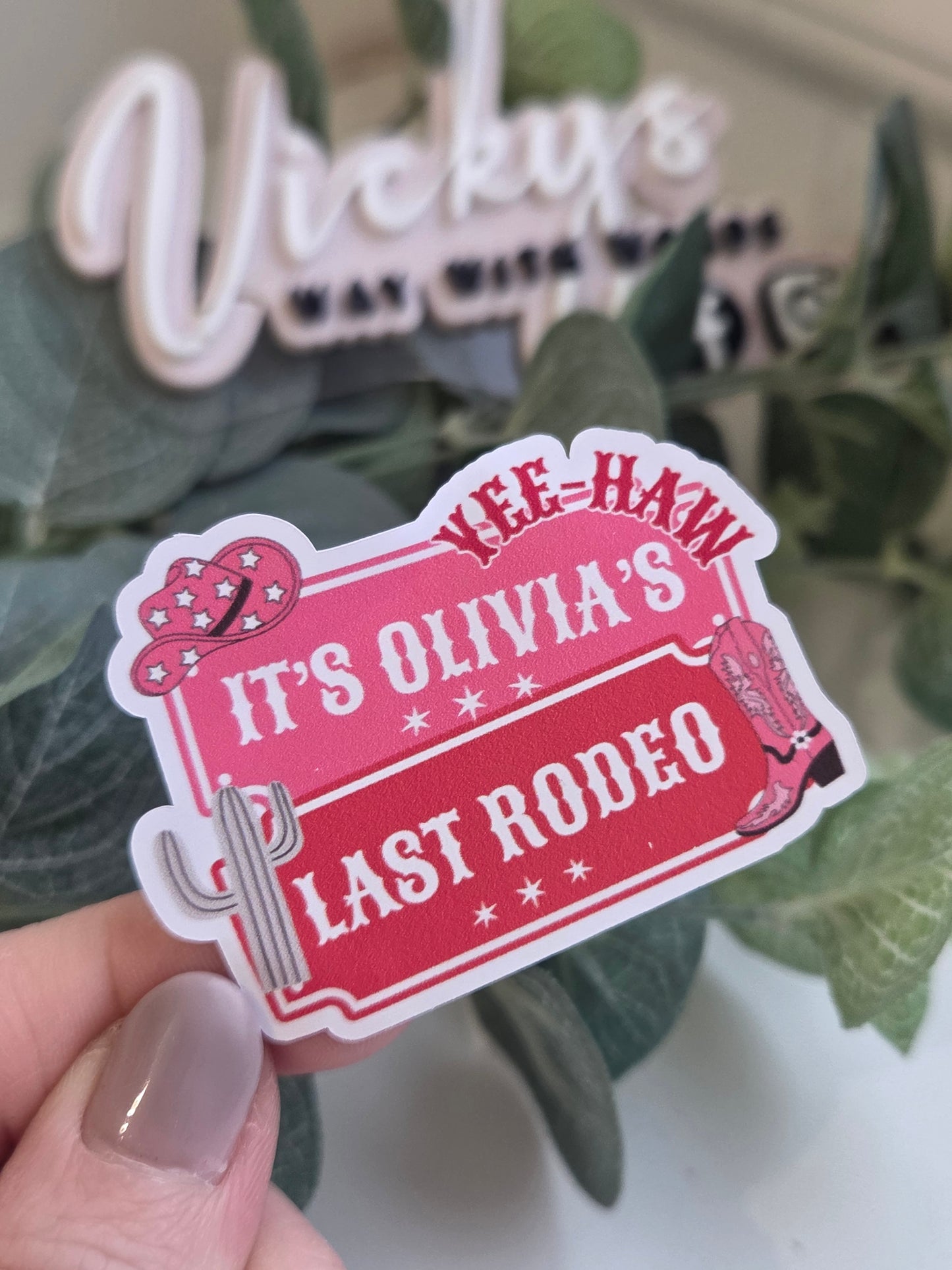 Shaped offset Last rodeo hen party stickers
