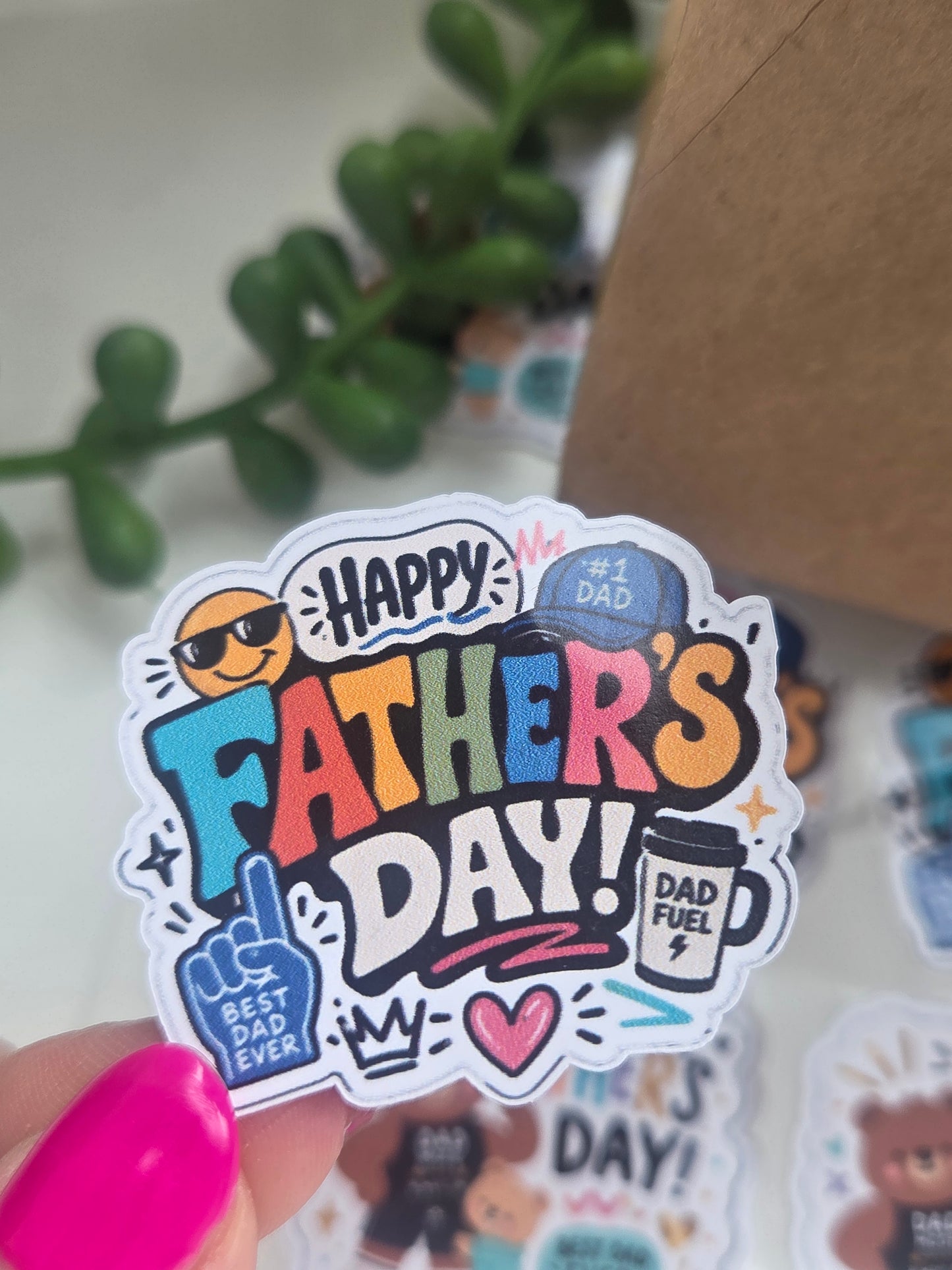 Happy Father's Day vibrant funky gloss shaped stickers
