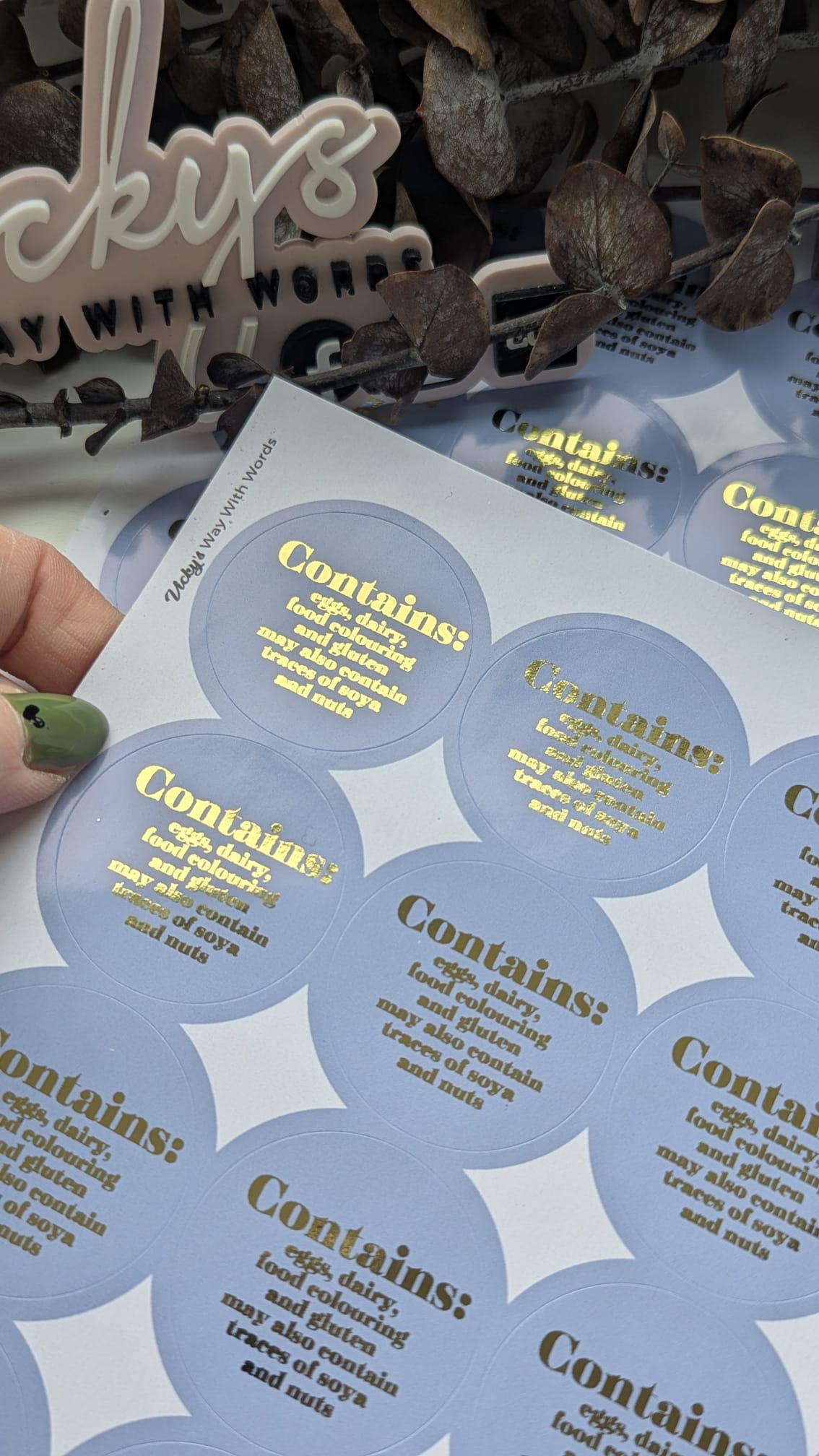 Foil allergen, intolerance, cake, food labels, gloss stickers