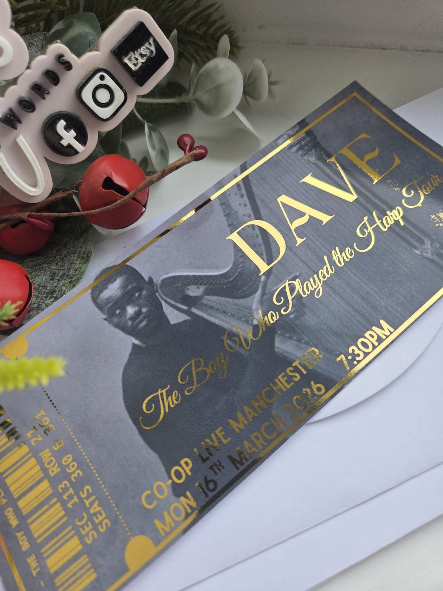 Foil and gloss event, concert, theatre gift voucher, boarding pass, birthday, fake ticket, Christmas