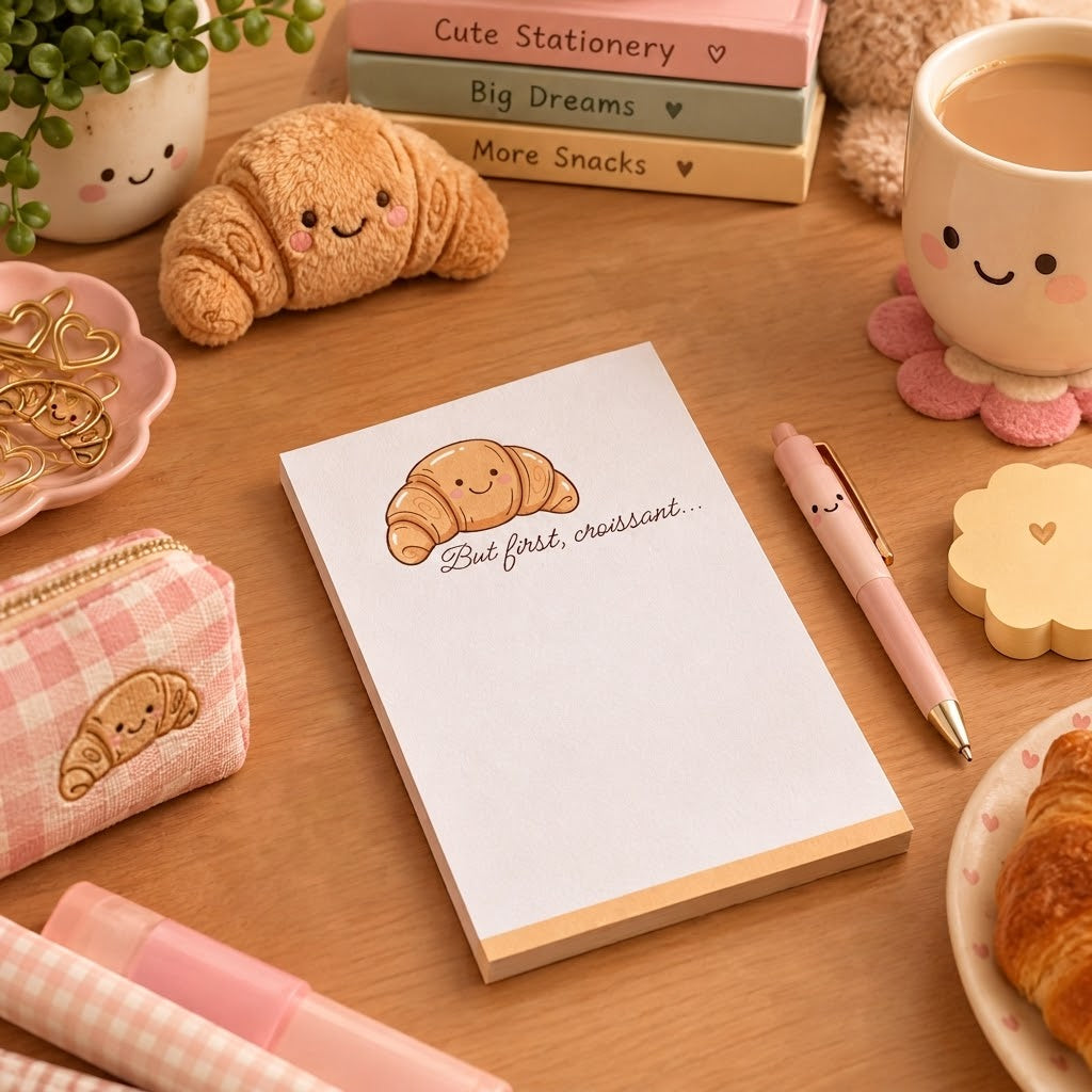 'But first, croissant' A6 tear off notepad