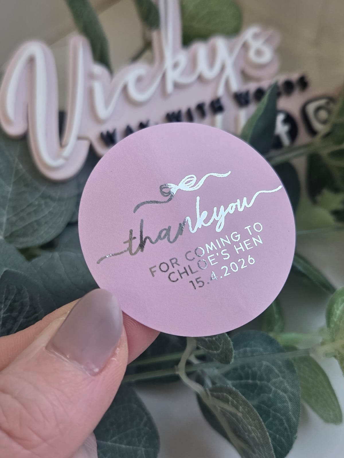 Coloured foil round gloss foiled hen party stickers