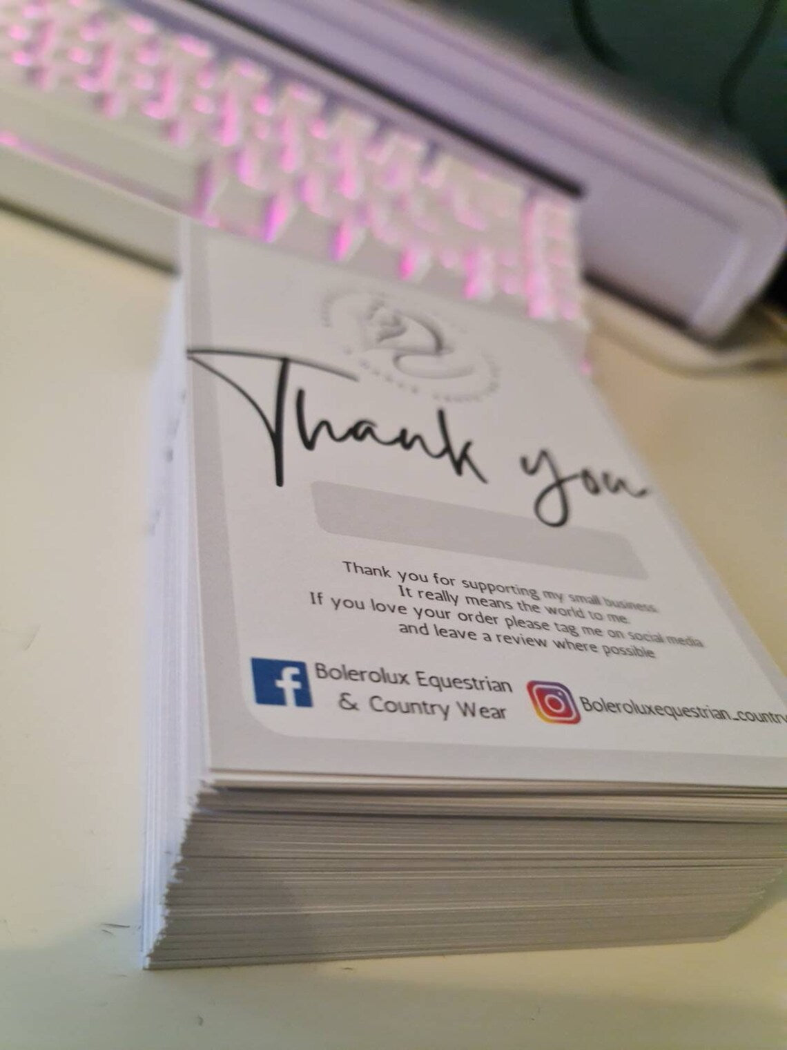 Branded compliments slips