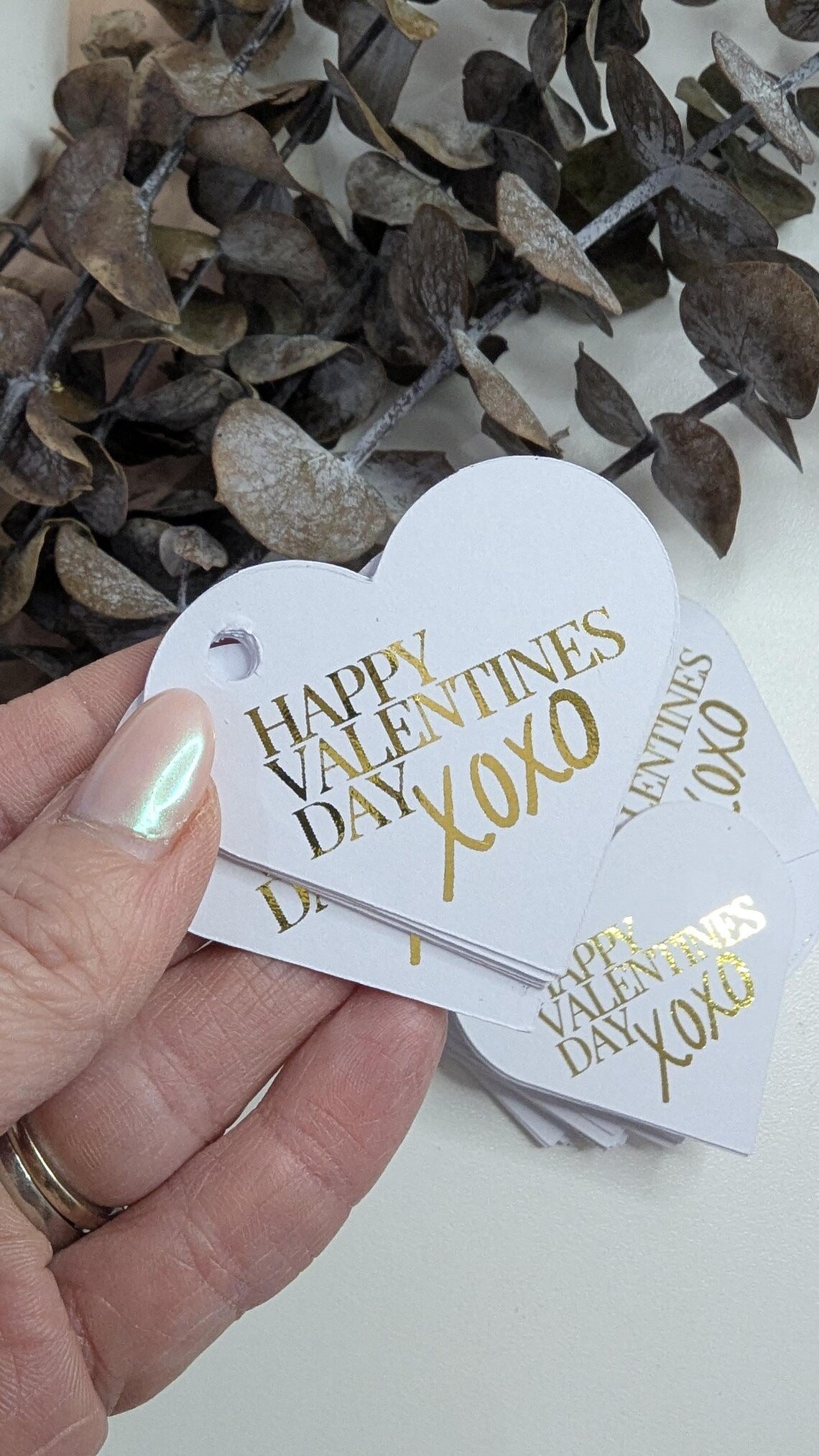 Valentines foiled heart shape tags