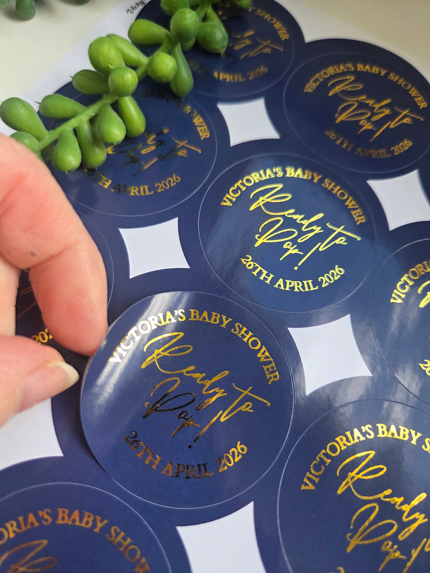 Ready to pop baby shower personalised stickers