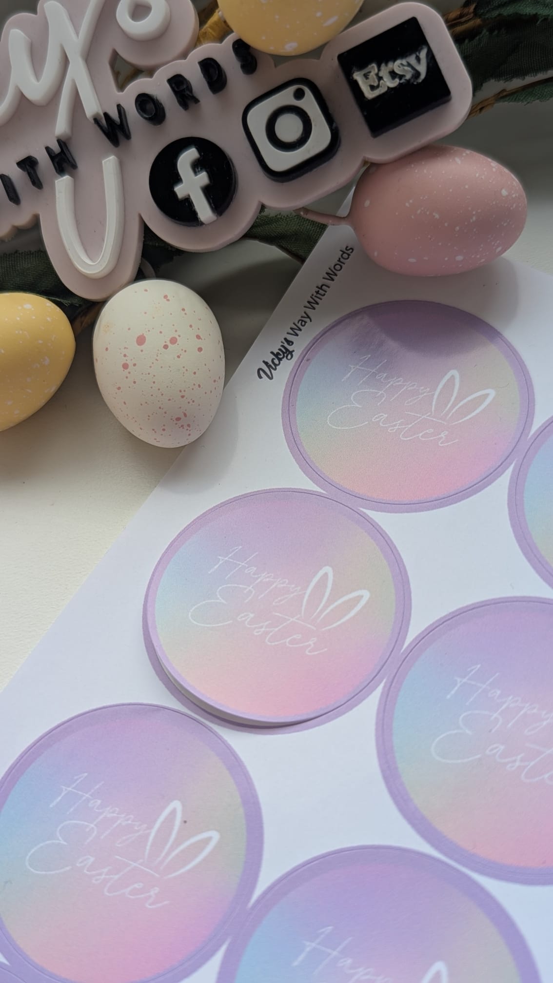 Round pastel rainbow Happy Easter stickers