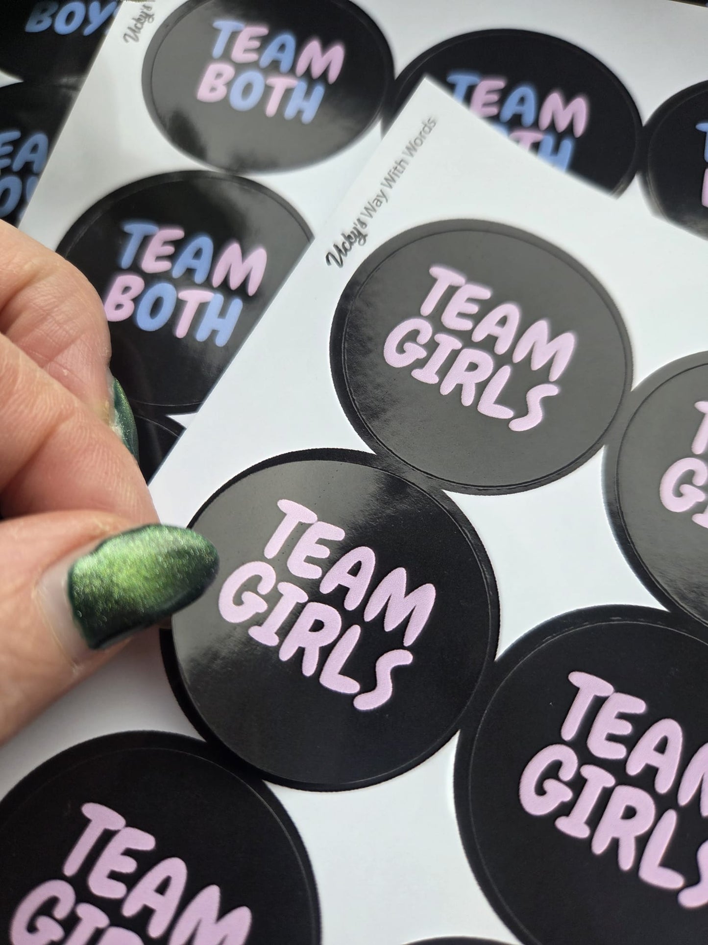 funky gloss black, pink blue twin gender reveal gloss stickers