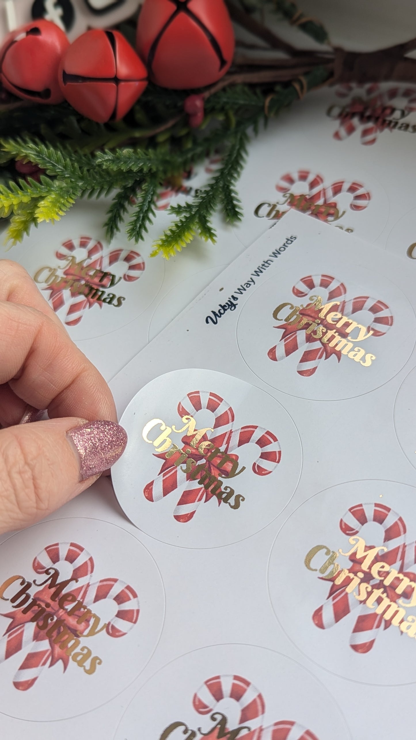 Candy cane and foil Merry Christmas gloss stickers