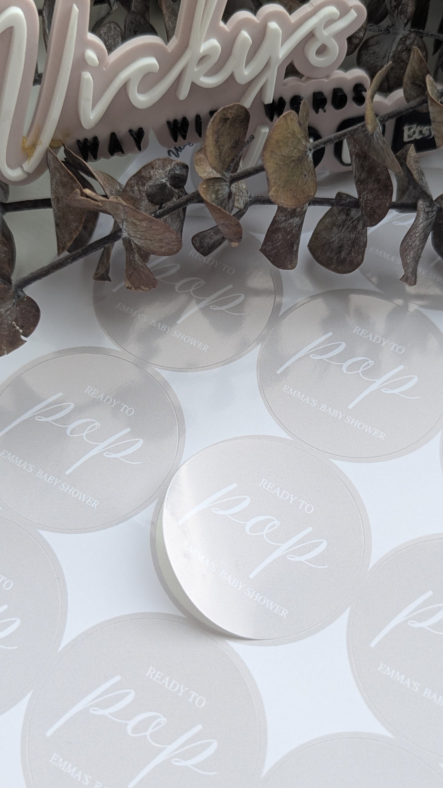 Beige and white neutral gloss baby shower elegant stickers