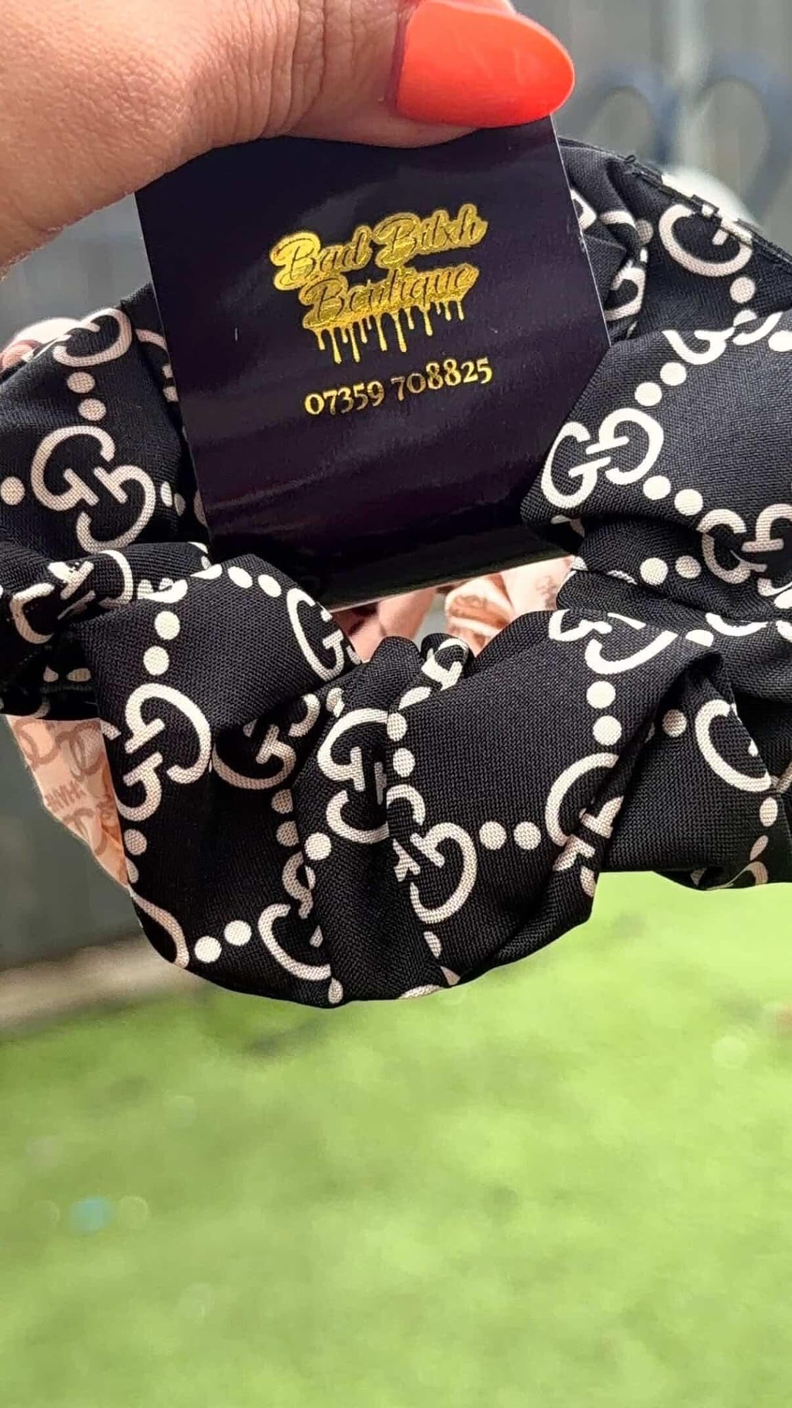 Foiled logo branded scrunchie display wraps