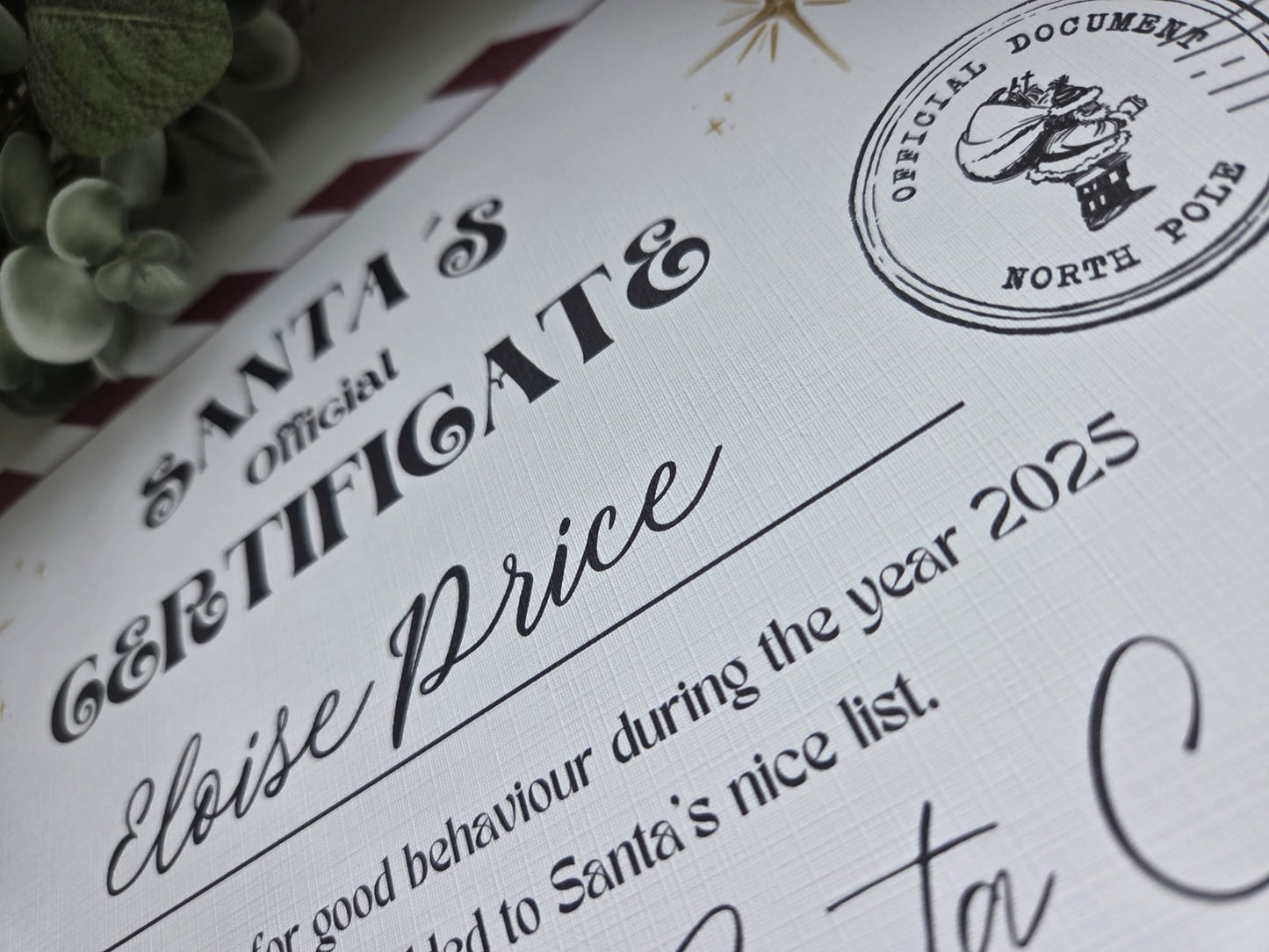 Santa nice list certificate personalised