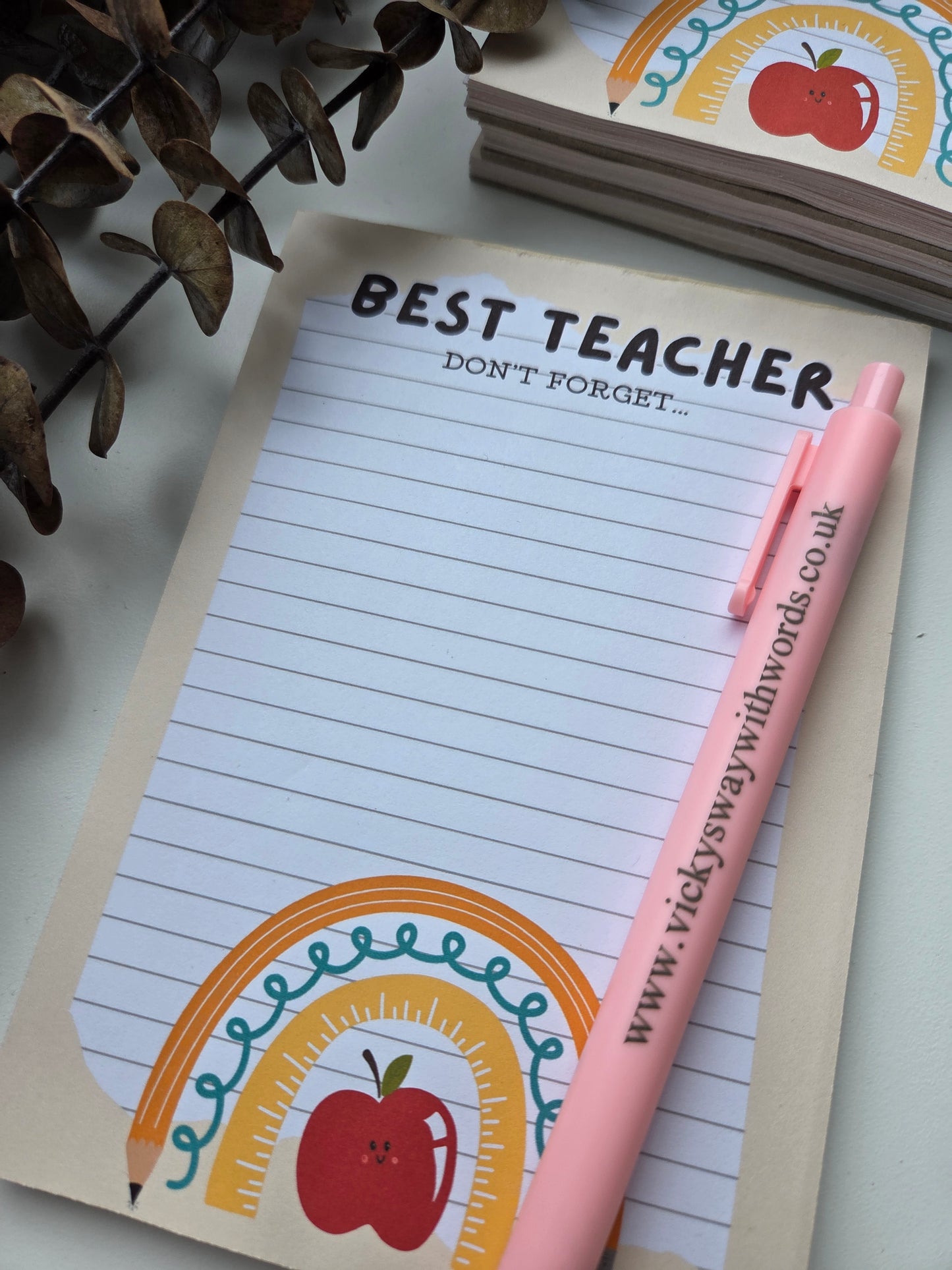 Teacher rainbow apple don't forget a6 gummed tear off notepad