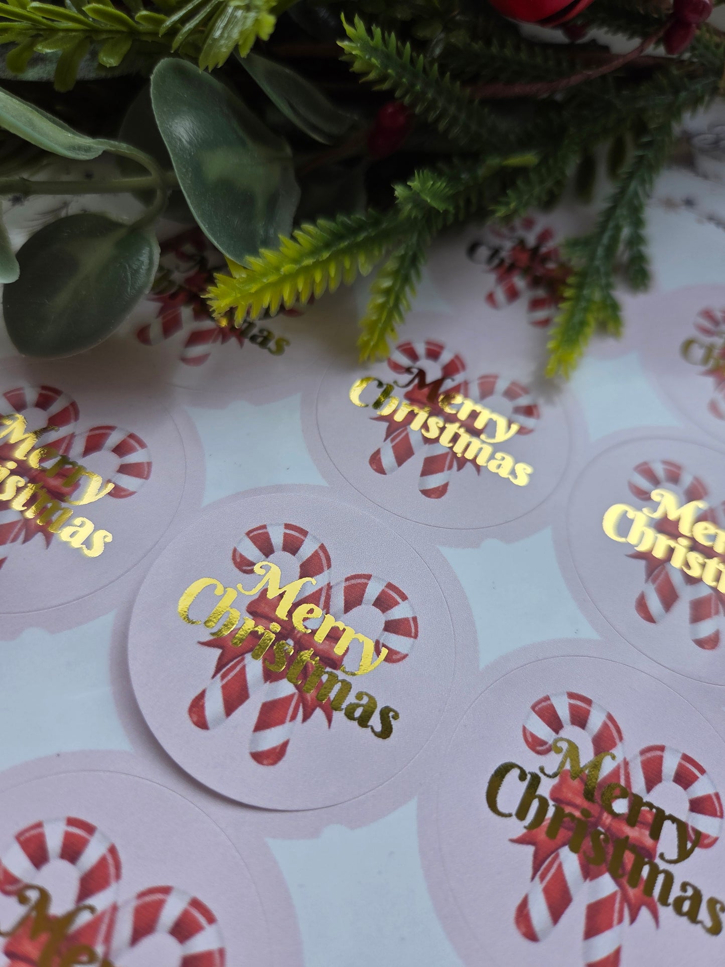 Candy cane and foil Merry Christmas gloss stickers