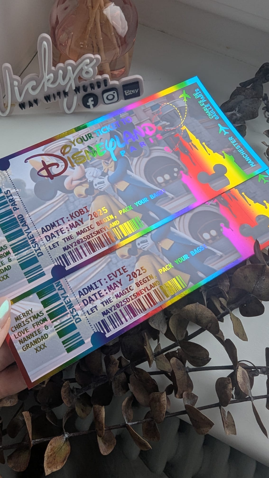 Foil and gloss event, concert, theatre gift voucher, boarding pass, birthday, fake ticket, Christmas