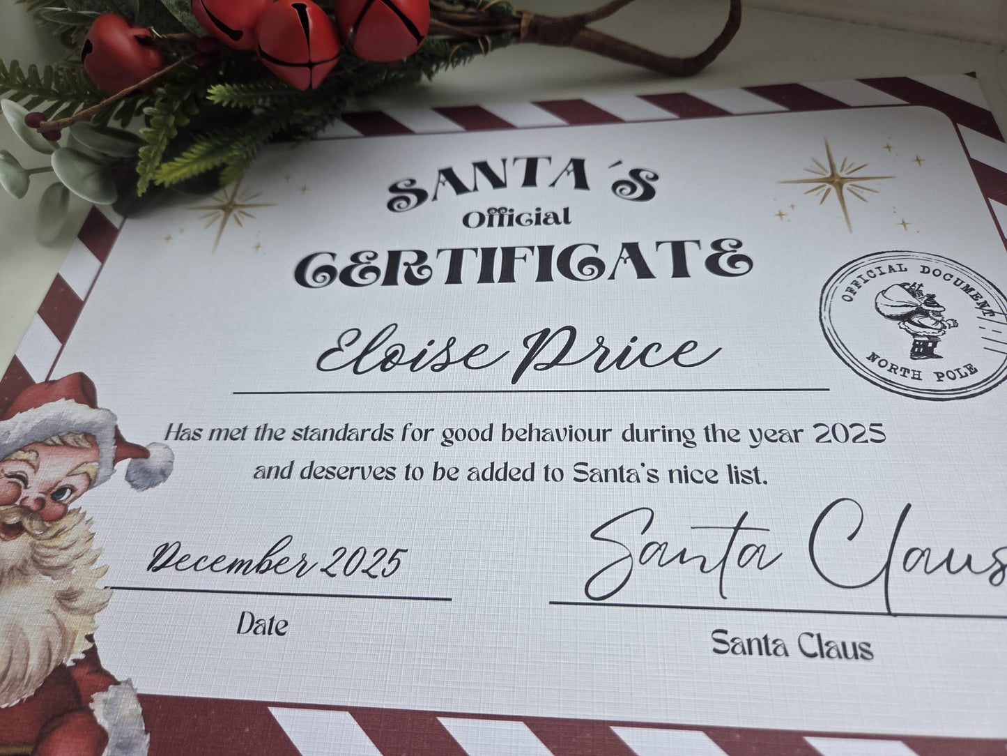 Santa nice list certificate personalised