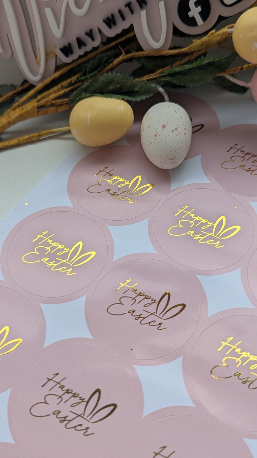 Foiled round Happy Easter stickers