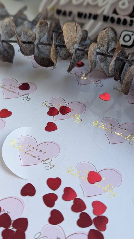 Happy Valentines Day foiled gloss round stickers