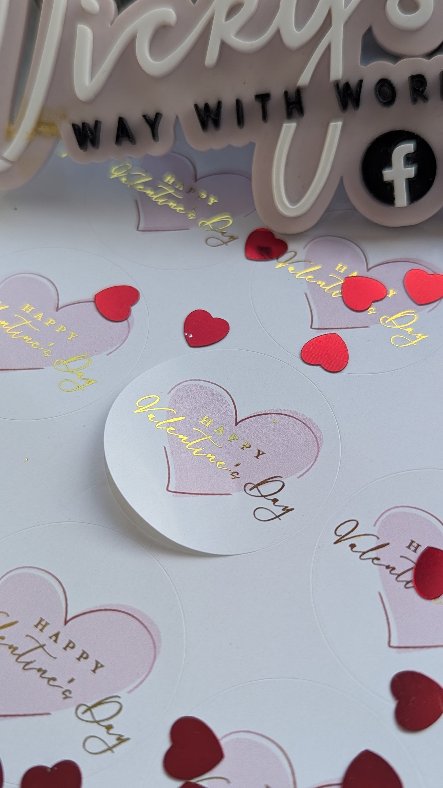 Happy Valentines Day foiled gloss round stickers