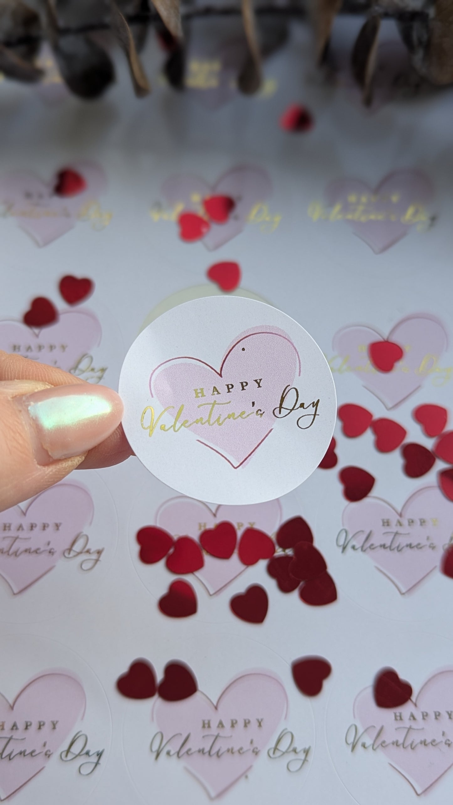 Happy Valentines Day foiled gloss round stickers