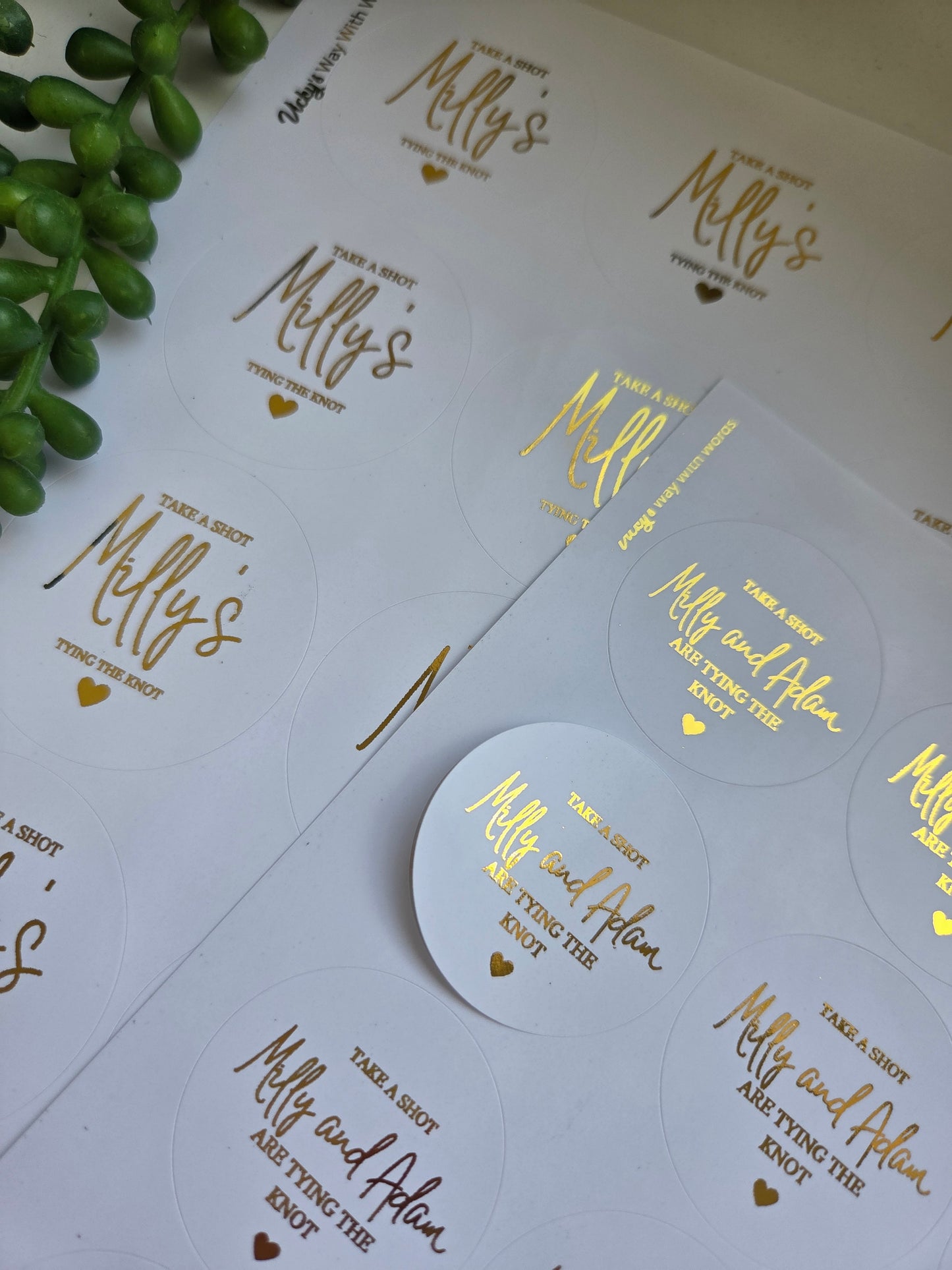 Take a shot they're tying the knot foiled stickers