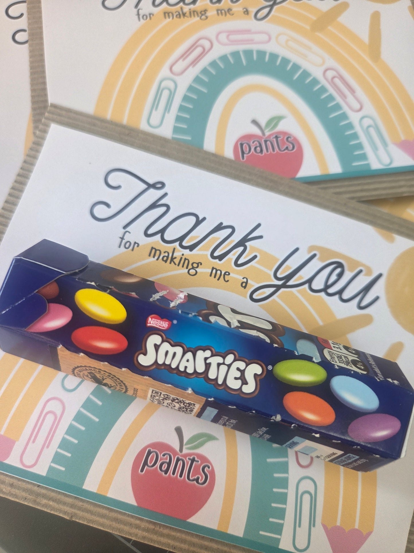 Thank you teacher smarties backing cards