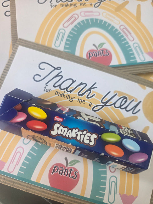 Thank you teacher smarties backing cards
