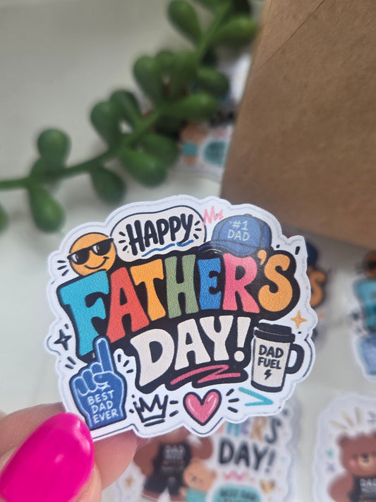 Happy Father's Day vibrant funky gloss shaped stickers