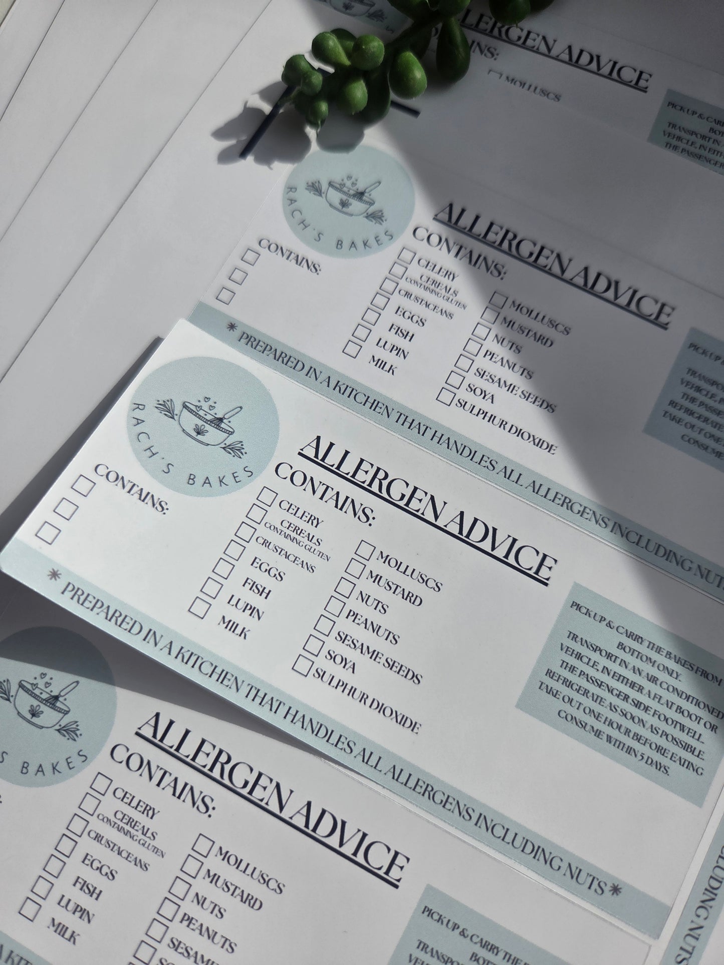 Logo allergen tick box labels