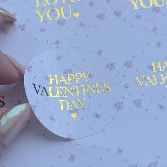 Valentines day round gloss foiled I love you, Galentines gloss stickers