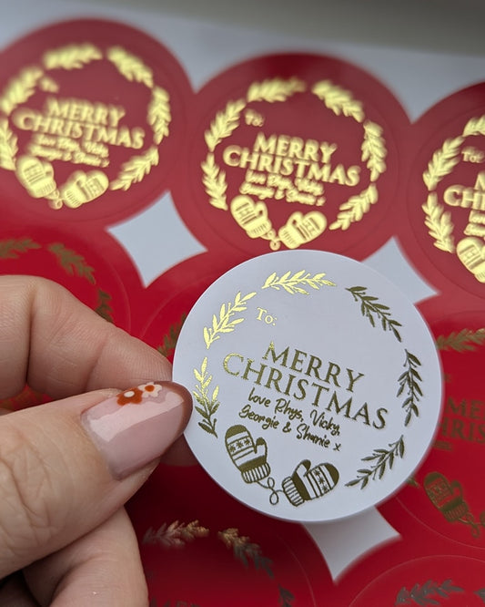 Personalised foil Christmas labels