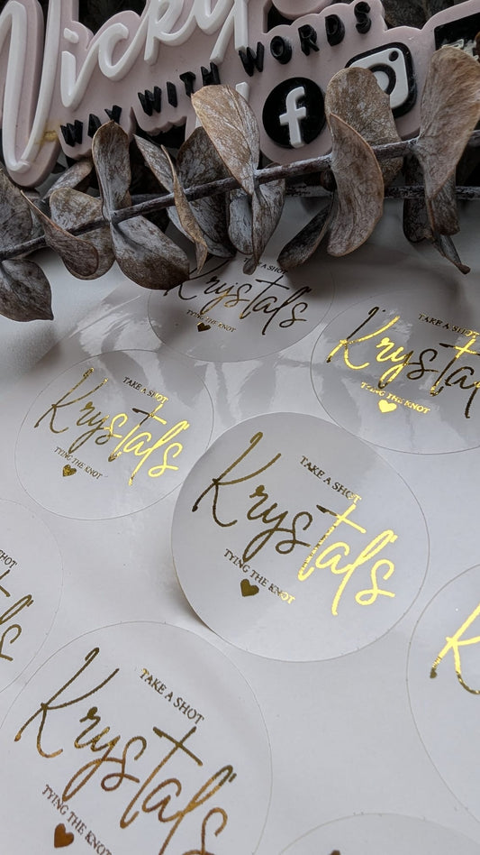 Take a shot tying the knot personalised hen do party foiled stickers