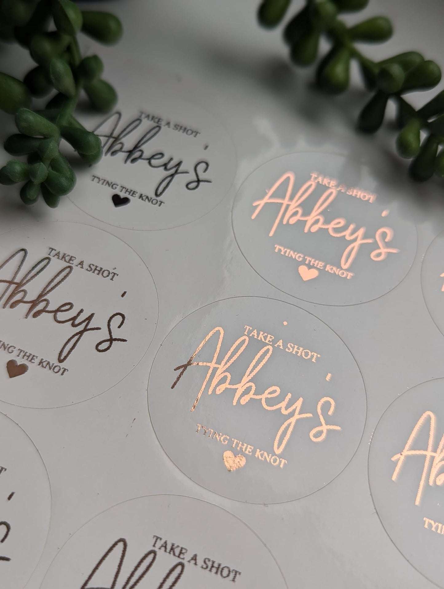 Take a shot tying the knot personalised hen do party foiled stickers