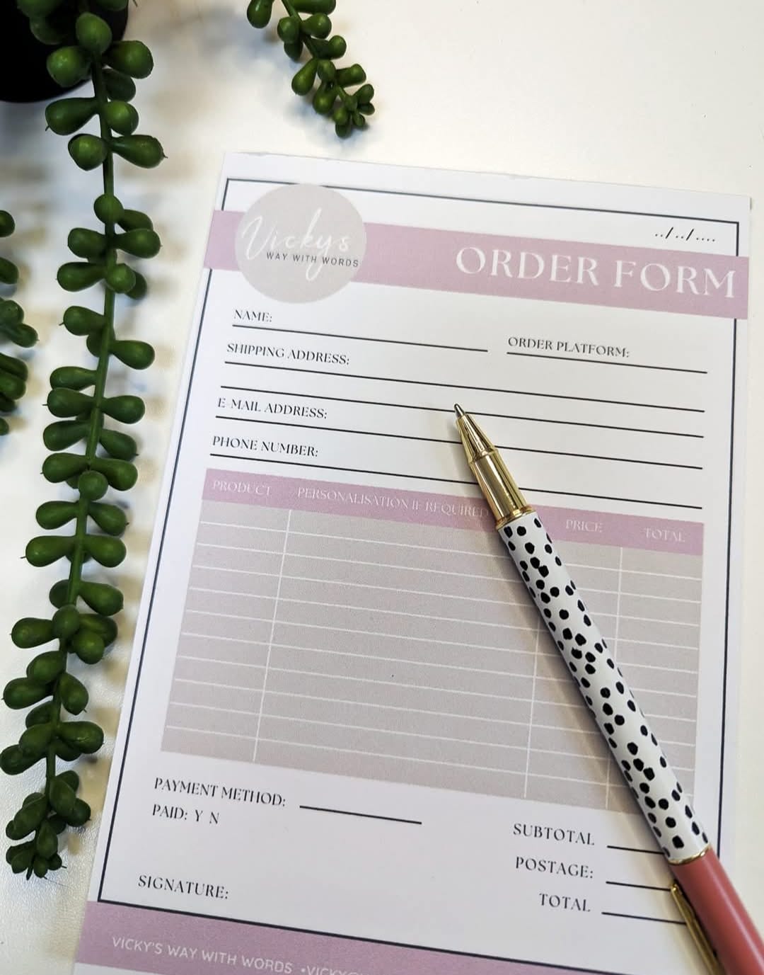 Small business A5 order pad