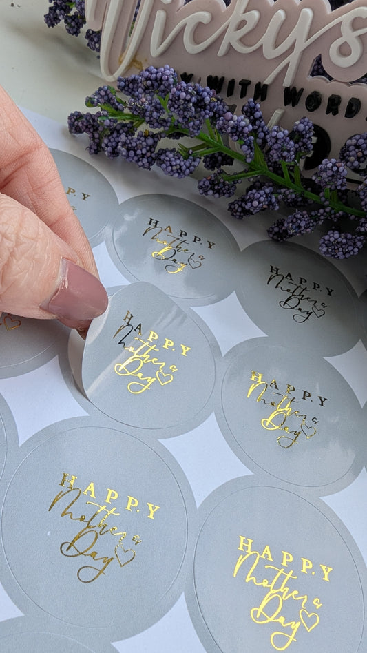 Mother's day foiled gloss round stickers