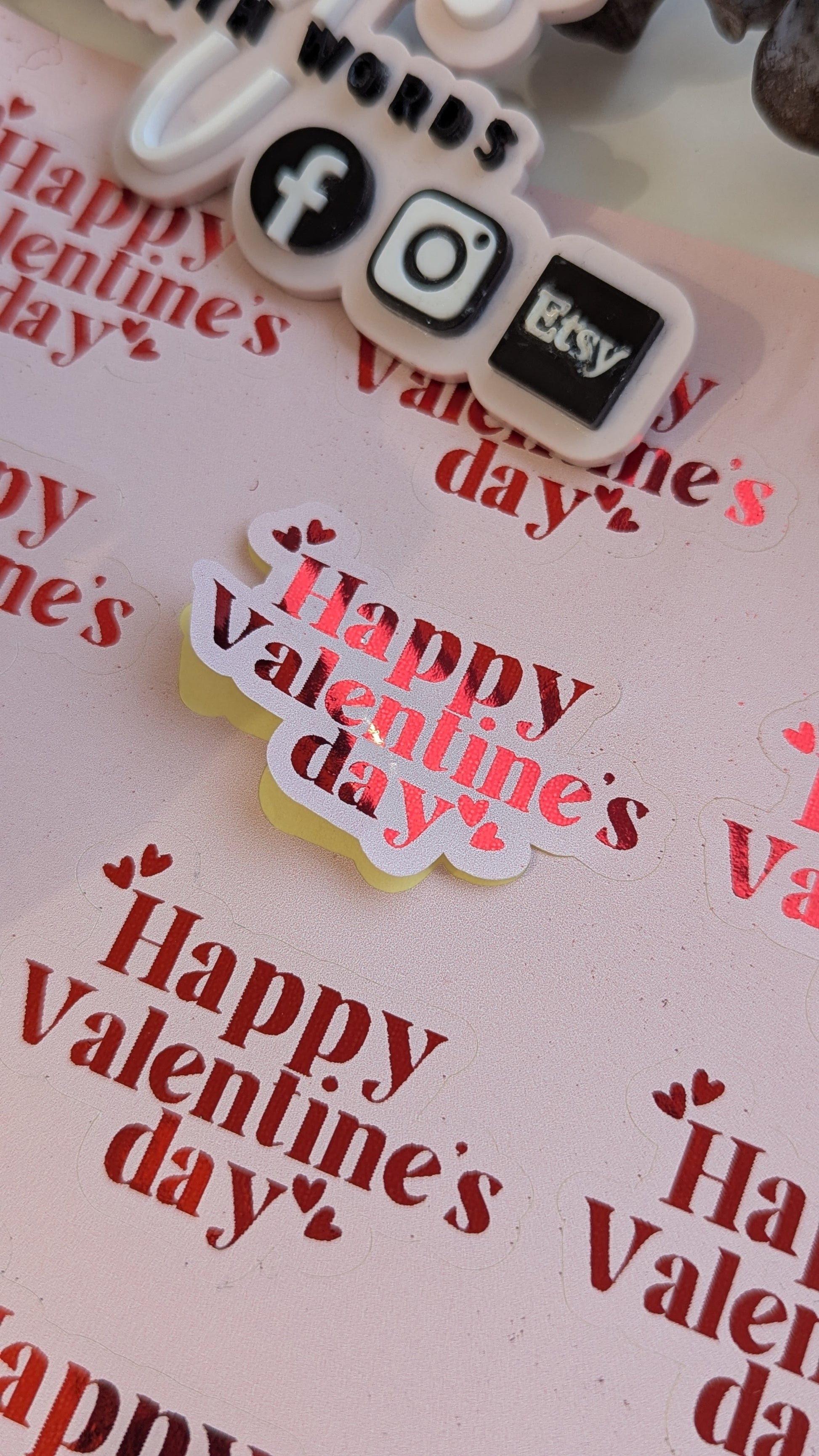 Shaped pink with red foil valentines stickers