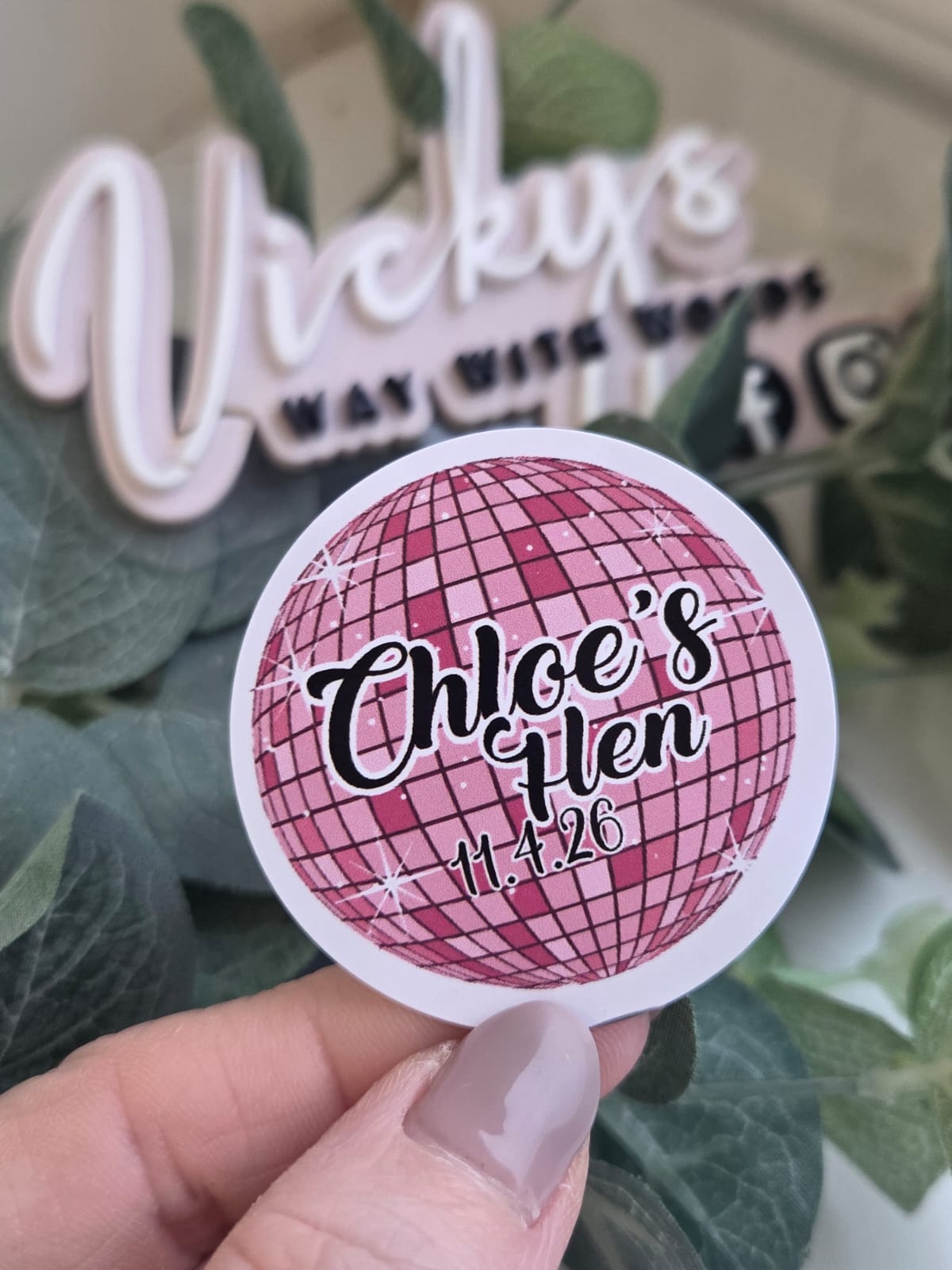 Disco ball round hen party stickers