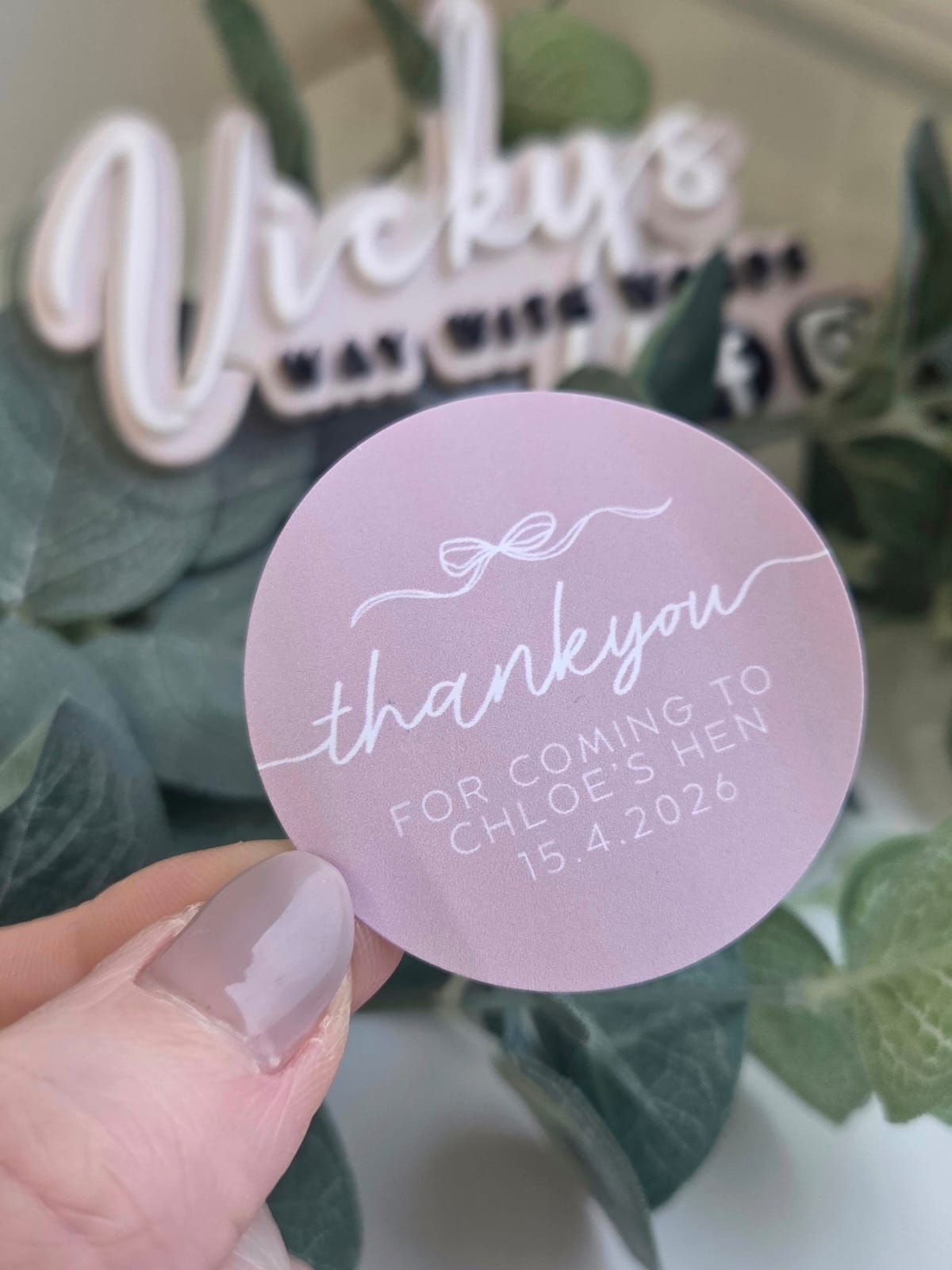 Coloured foil round gloss foiled hen party stickers