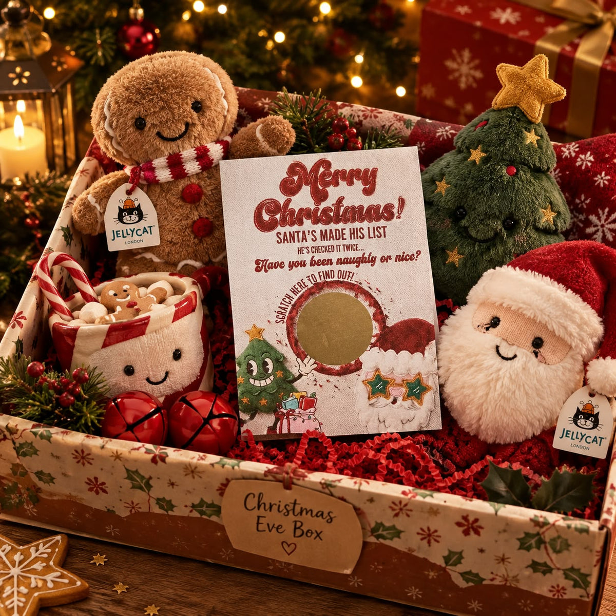 Embroidered plush style naughty of nice kids scratch card