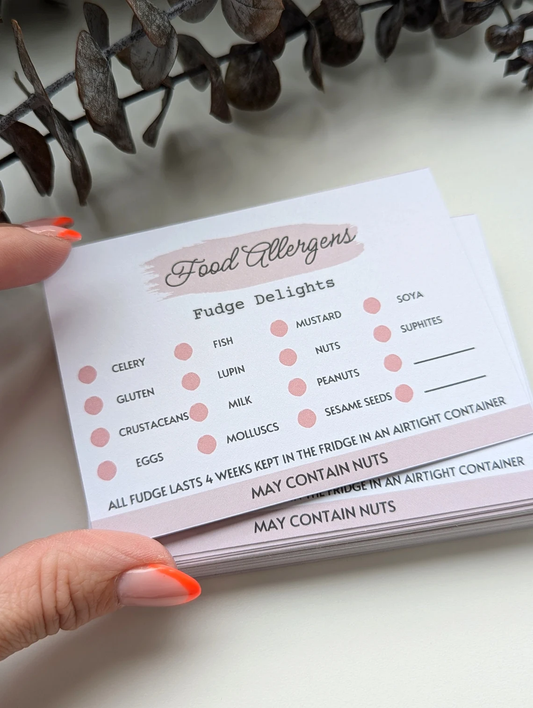 Tick box style allergen card