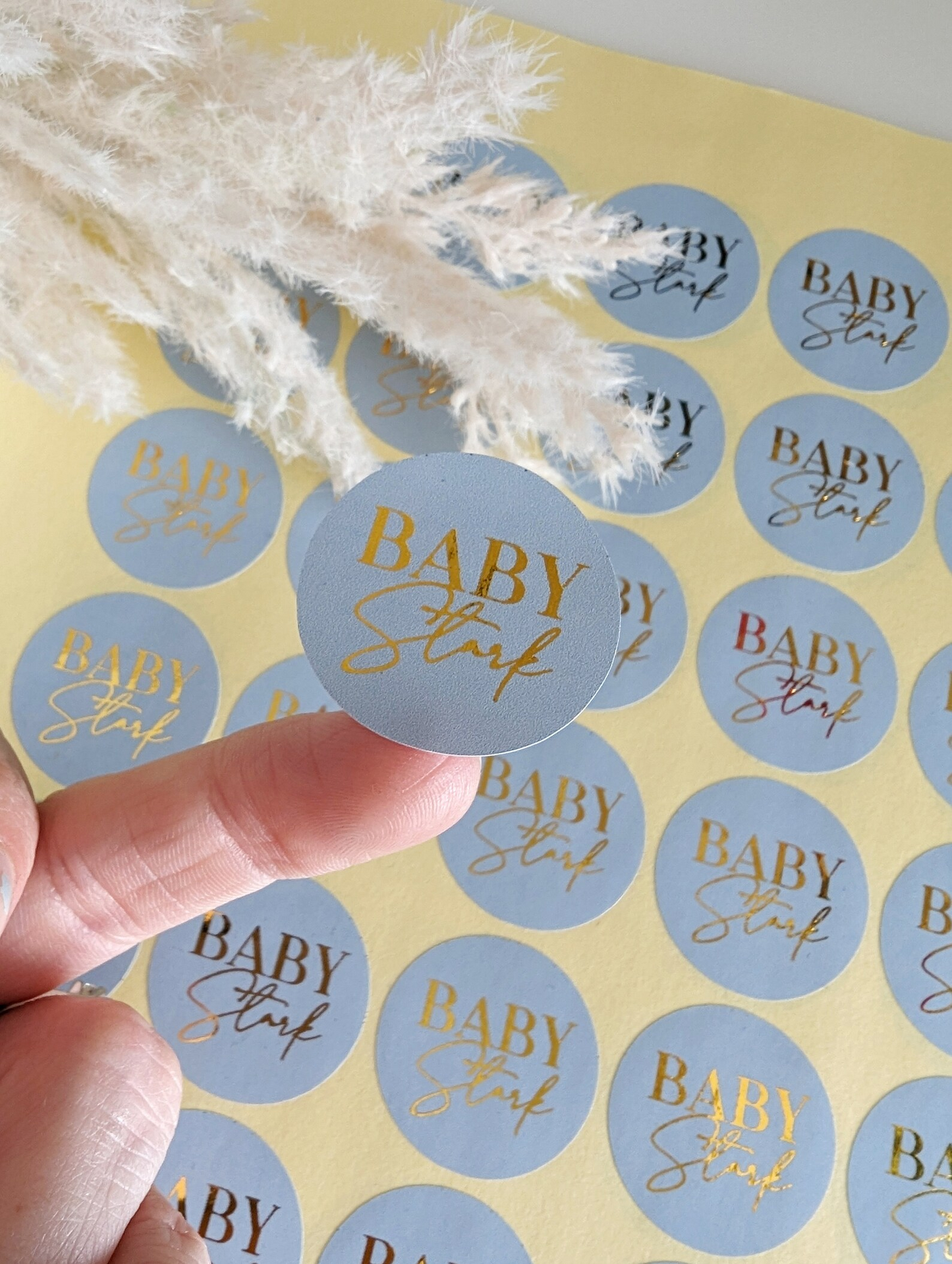 Custom personalised baby shower foiled name stickers