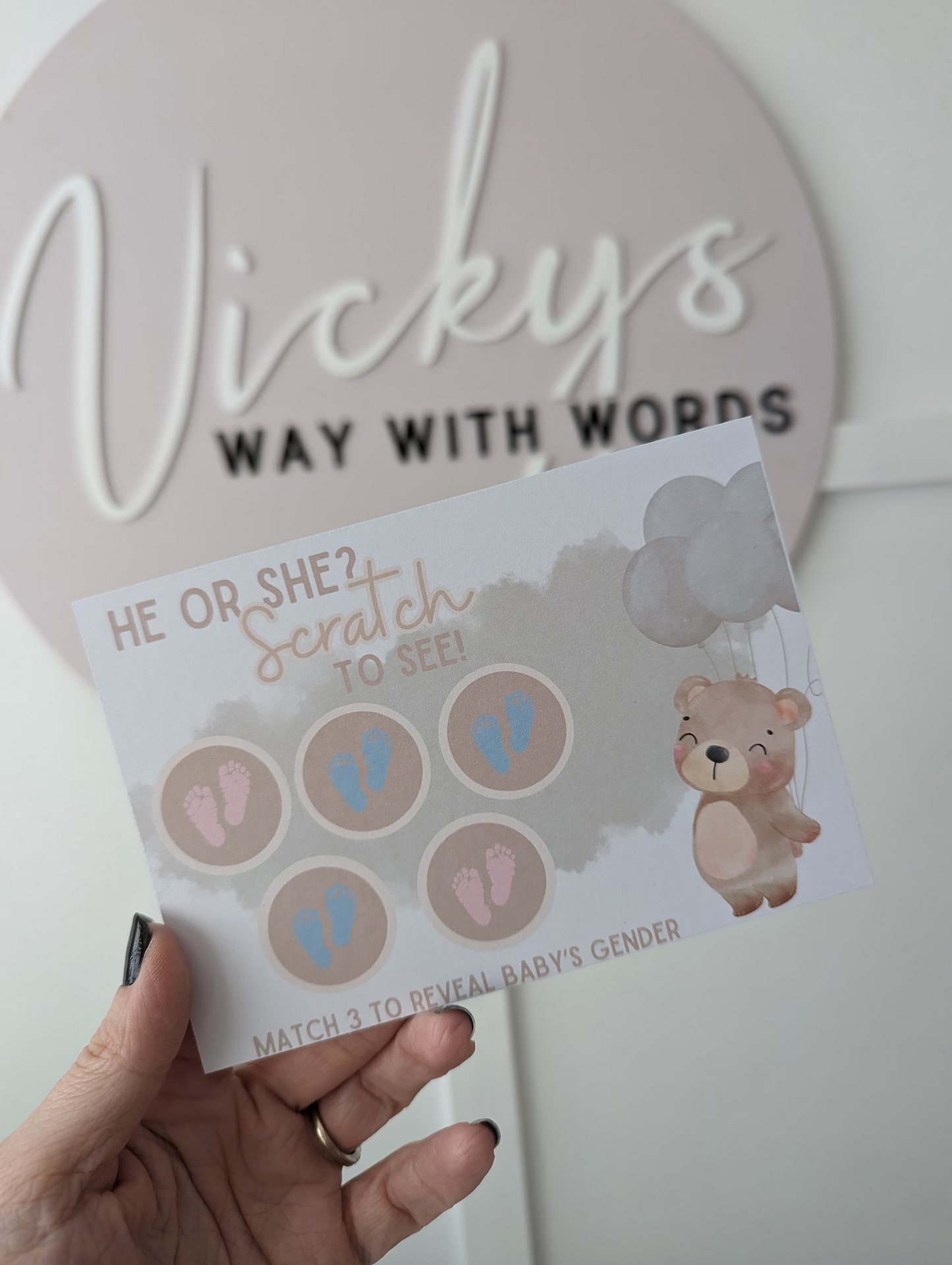 Gender reveal teddy theme scratch cards