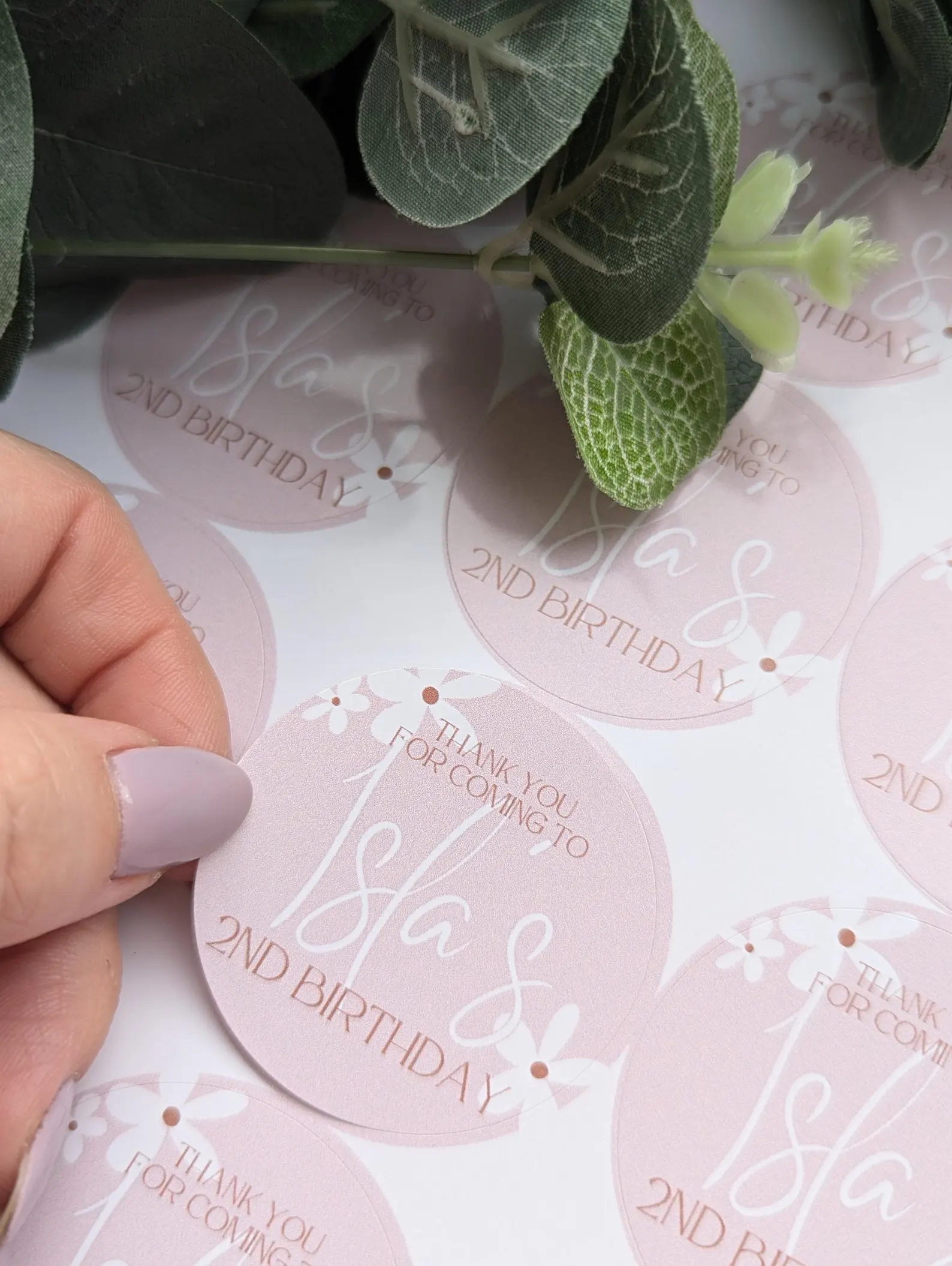 Personalised daisy floral neutral dainty design party stickers