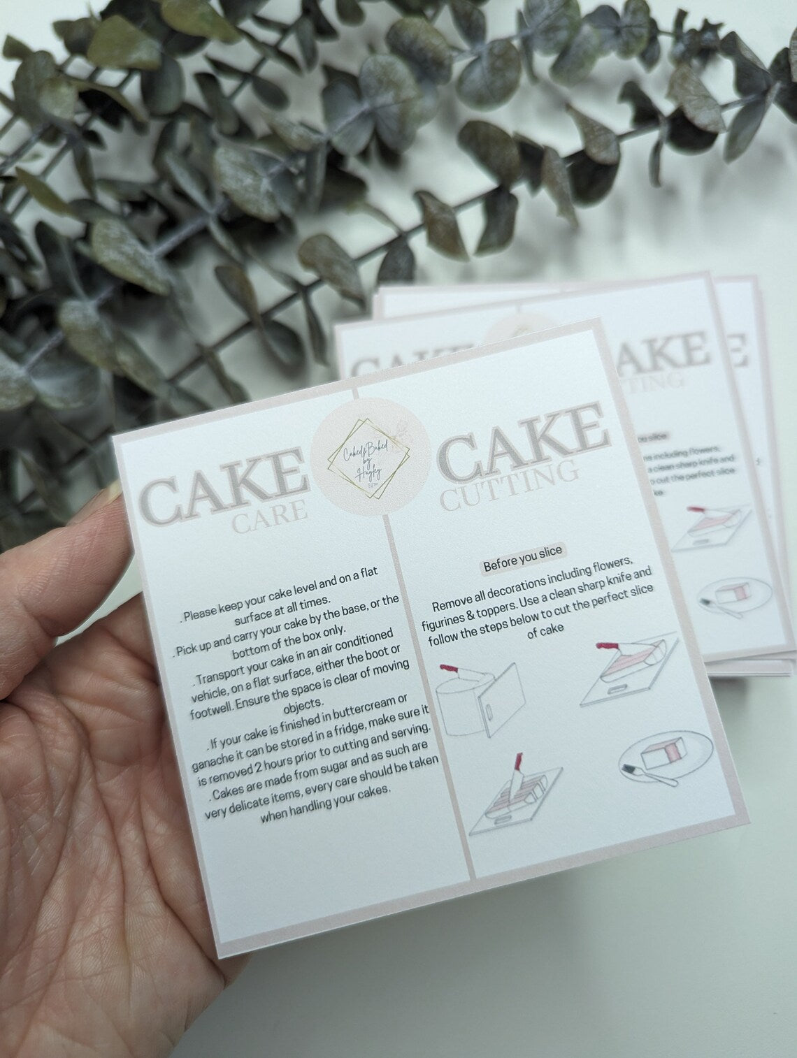 Cake care, cutting cards