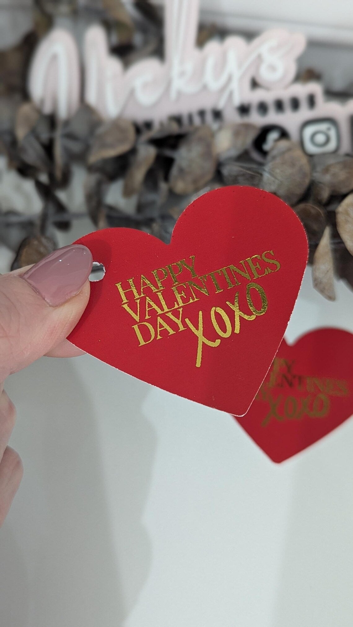 Valentines foiled heart shape tags