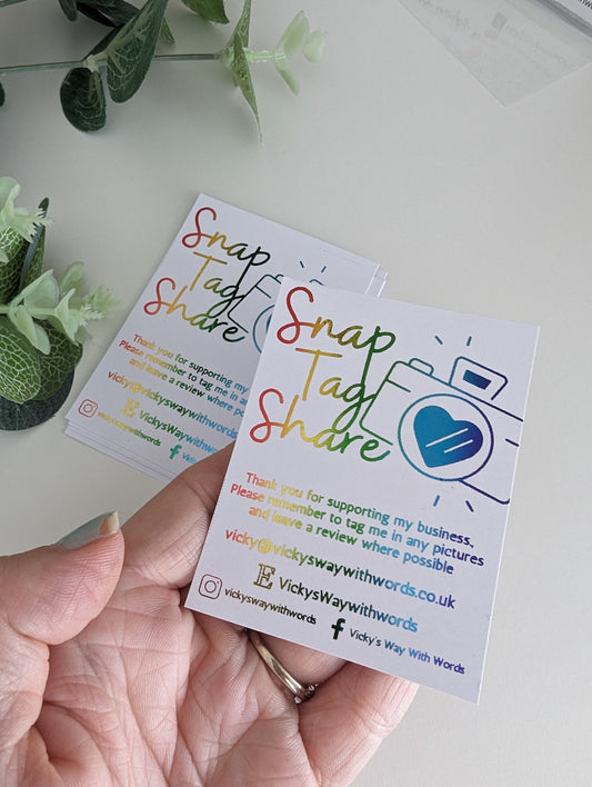 Foiled snap tag share business cards