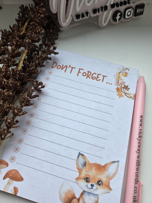 Fox themed tear off Don't forget A6 notepad