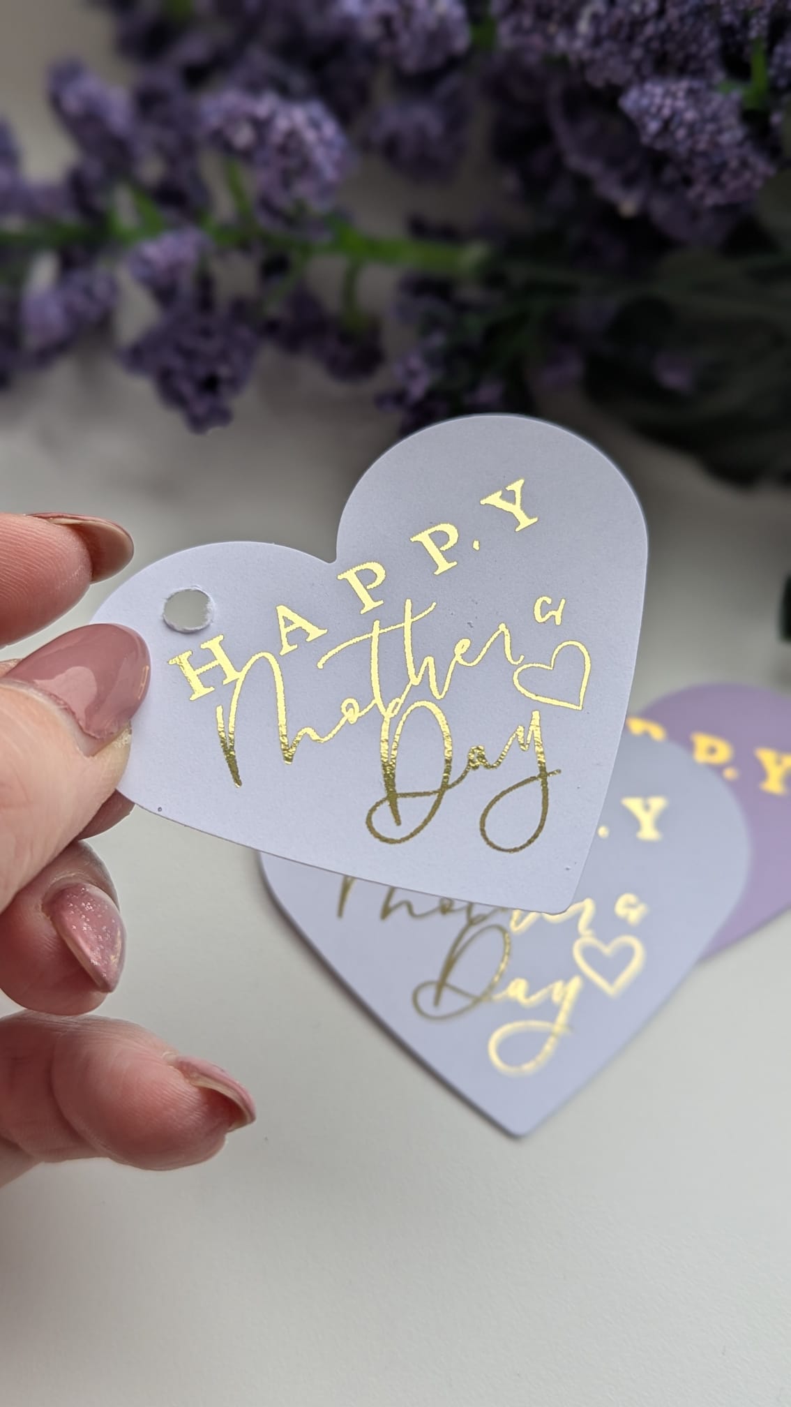 Mothers Day foiled heart shape tags