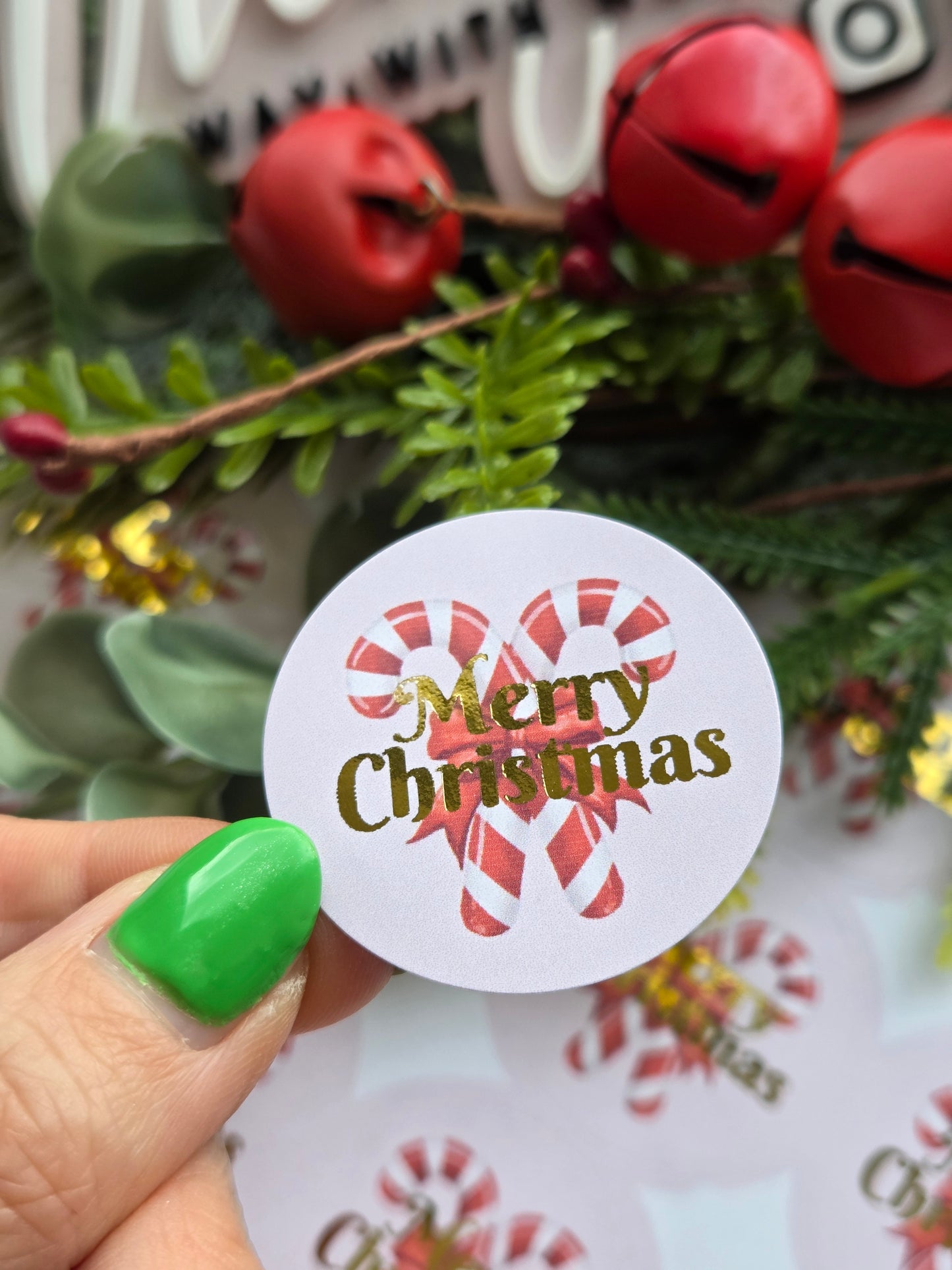 Candy cane and foil Merry Christmas gloss stickers