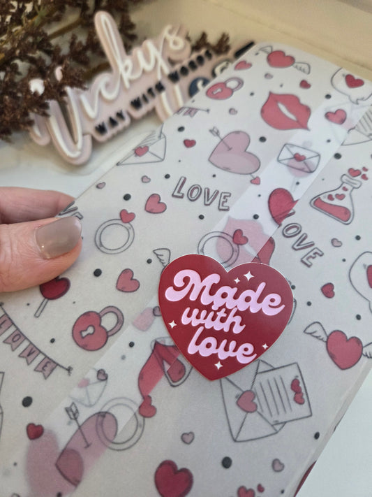 Valentines love themed vellum paper and sticker bundle