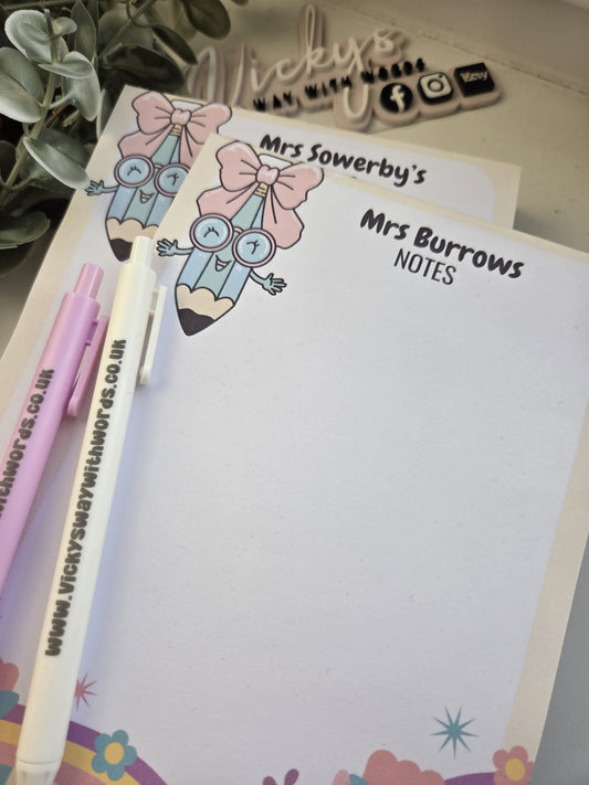 Cute Teacher relative personalised a5, a6 gummed tear off notepad gift